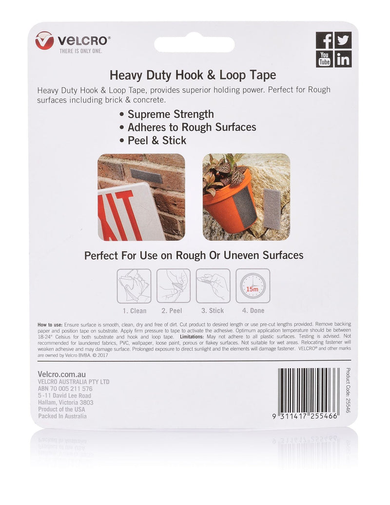 VELCRO Brand 25mm x 100mm Heavy Duty Pre-cut 6 Pack (3pc Hook & 3 pc Loop) Surface Tape. Designed for Indoor/Outdoors & Rough surfaces with Superior Holding Power. Can