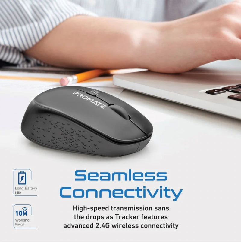 PROMATE Ergonomic Wireless Mouse 800/1200/1600 Dpi. 10m Working Range. Included Nano Receiver. Easy Plug and Play Installation. Compatible with Windows and Mac. Black - Office Connect 2018