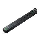 JACKSON 6-Way Raptor Powerboard with Surge & Overload Protection. Push Button LED On/Off Indicator Switch. Rapid Charge 30W USB Type-C PD & 30W USB Type-A. Surge Diagnostic LED. - Office Connect 2018