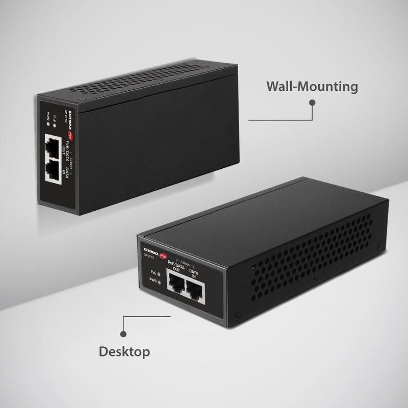 EDIMAX IEEE 802.3at 2.5 Gigabit PoE+ Injector 30W. Provides Power & Data up to 100m. Easy Pulg & Play Desktop or Wall-mount Installation. Built-in PoE Short Circuit. - Office Connect 2018