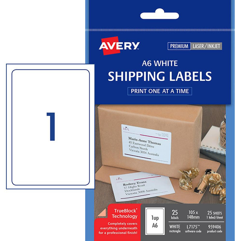 Avery Label L7175 Shipping A6 105x148mm 1up 25 Sheets - Office Connect 2018