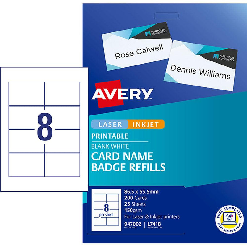 Avery Label L7418-25 Name Badge 86.5x55.5mm 25 Sheets - Office Connect 2018