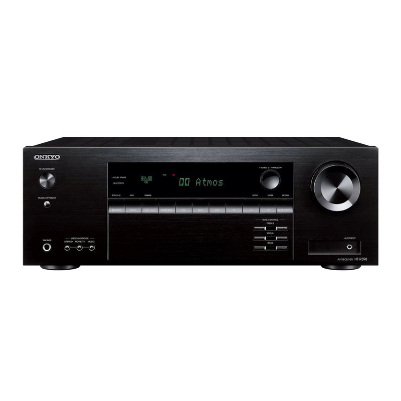 ONKYO 5.1-Ch Home Theater Receiver and Speaker Package. 155 Watts per Channel. Includes 2x Front, 2x Surround, 1x Centre Speakers and 1x Subwoofer. Dolby Atmos and DTS:X Playback Through 3.1.2 Channels.