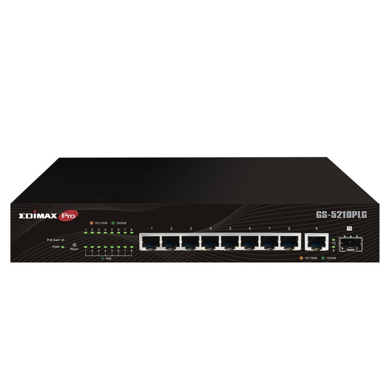 EDIMAX 10-Port Gigabit PoE+ Web Smart Switch with 1x SFP Port. Supports PoE+ up to 30W. Long Range PoE up to 200m. Powered Device Auto Detection. Supports 20Gbps Switching Capacity. Rack Mount - Office Connect 2018