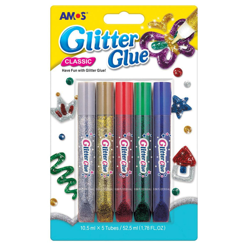 Amos Glitter Glue Classic Colours Pack 5 - Office Connect 2018