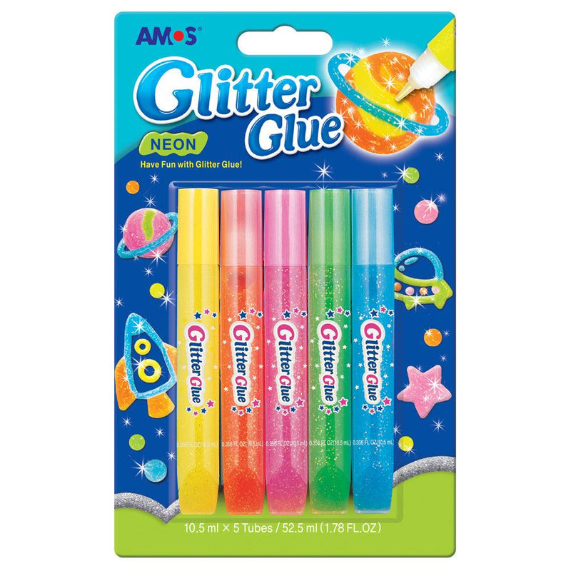 Amos Glitter Glue Neon Colours Pack 5 - Office Connect 2018