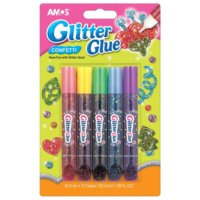 Amos Glitter Glue Confetti Colours Pack 5 - Office Connect 2018