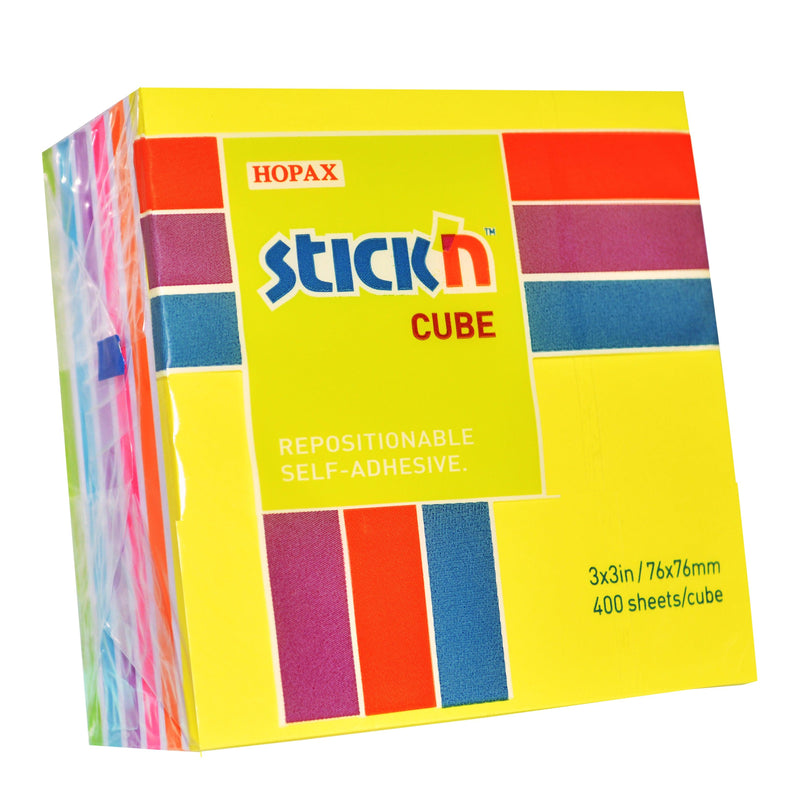Stick'n Note Cube 76x76mm 400 Sheets Neon Pastel Mix - Office Connect 2018