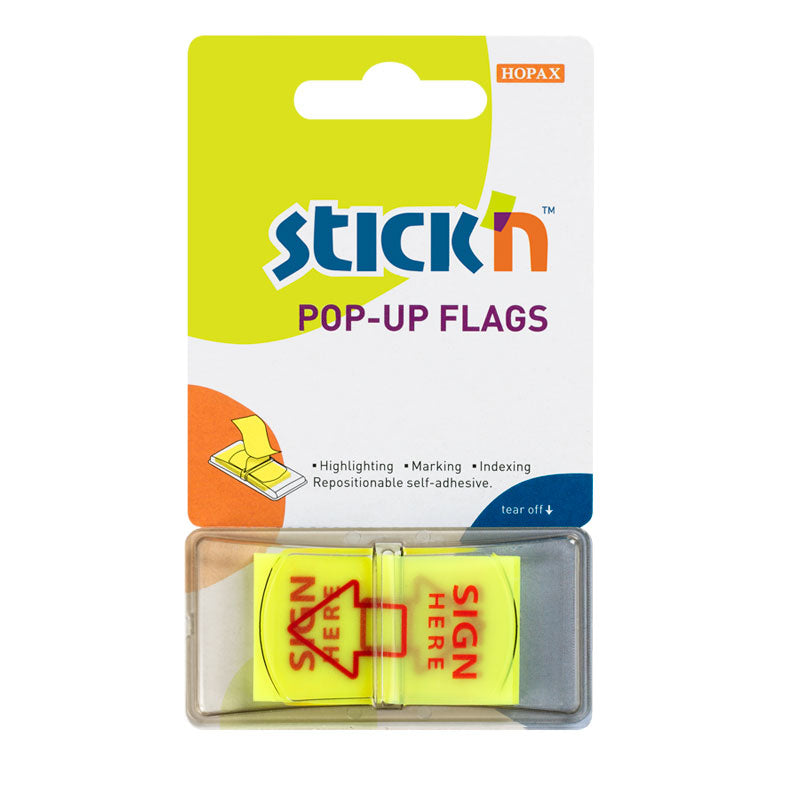 Stick'n Pop Up Flags Sign Here Yellow 45x25mm 50 Sheets
