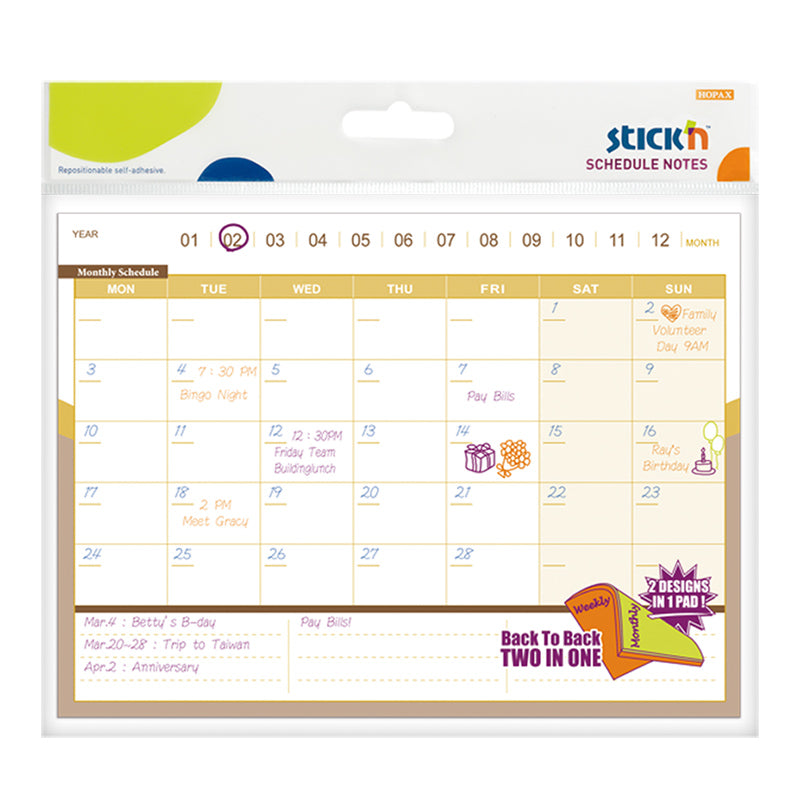 Stick'n Schedule D/S Notes Monthly/Weekly 150x203mm 40 Sheets