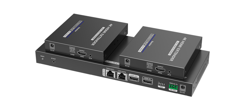 LENKENG 1-In-2-Out 4K@60Hz HDMI Extender. 1x HDMI in & 2x RJ45 out. Compatible with CAT6/6a/7 Cables, Transmit up to 70m, Plug & Play, Wall-mountable, Supports EDID, Includes 1x Transmitter & 2x Rx.