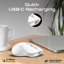 PROMATE Rechargeable Wireless Mouse with BT & RF Connectivity. 800/1200/1600Dpi. Built-in 500mAh Battery. Range Up to 10m. 50cm Charging Cable. USB-C Port. 6x Fully Fuctional Buttons. White