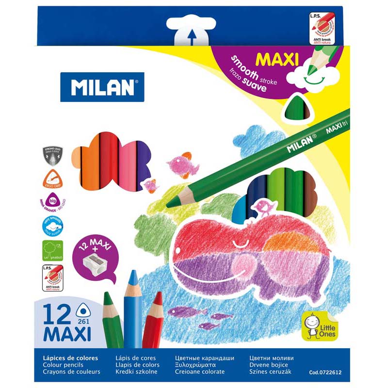 Milan Coloured Pencils Triangular Maxi Pack 12 Assorted Colours