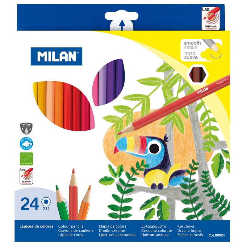 Milan Coloured Pencils Hexagonal Pack 24 Assorted Colours