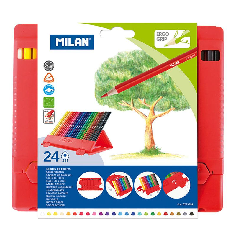 Milan Flexibox Coloured Pencils Triangular Pack 24 Assorted Colours - Office Connect 2018