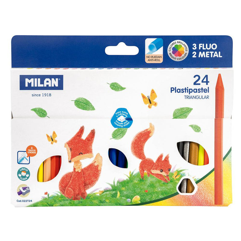 Milan Plastipastel Triangular Pack 24 Assorted Colours - Office Connect 2018