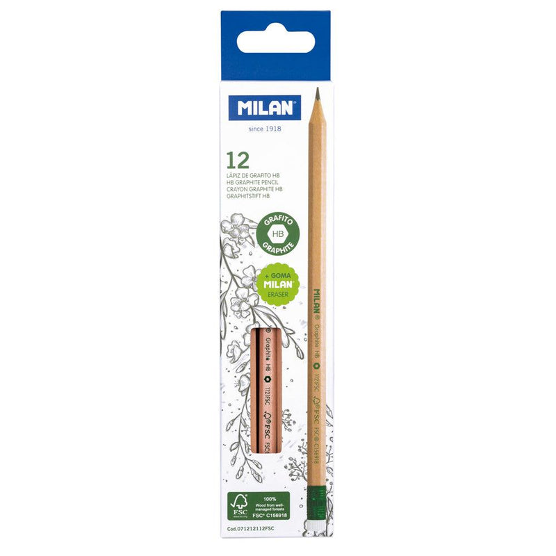 Milan HB Pencil with Eraser Pack 12 Hexagonal - Office Connect 2018