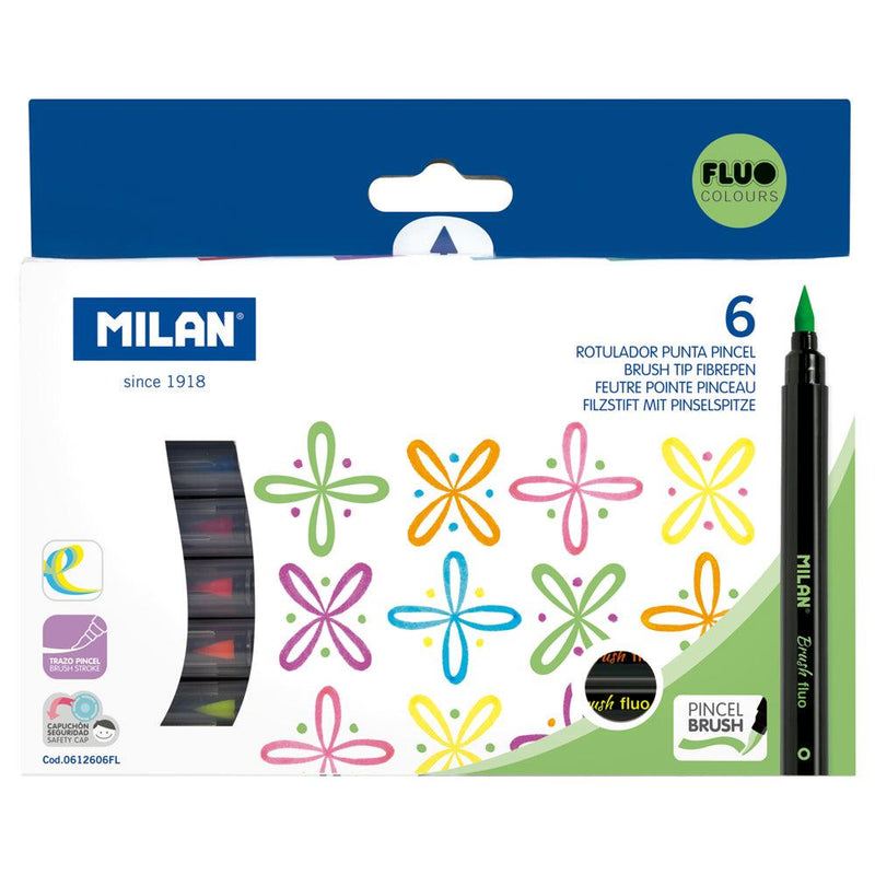 Milan Markers Brush Tip Fluoro Pack 6 - Office Connect 2018