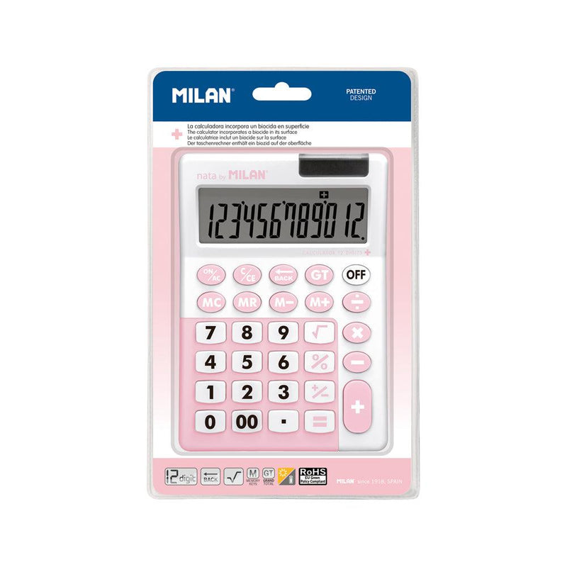 Milan Antibacterial 12 Digit Desk Calculator Hangsell Pink - Office Connect 2018