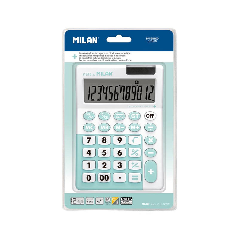 Milan Antibacterial 12 Digit Desk Calculator Hangsell Turquoise - Office Connect 2018