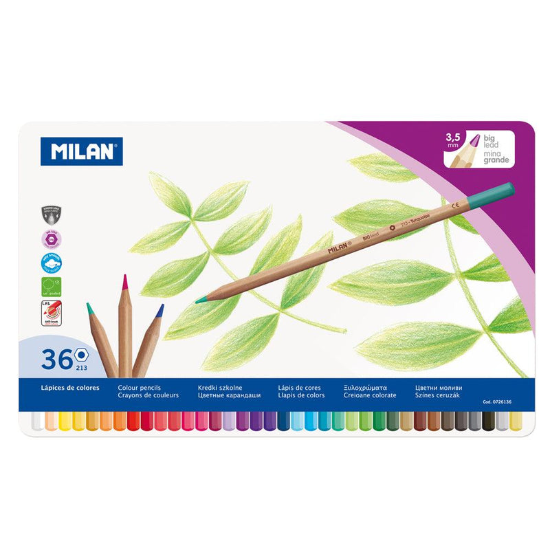 Milan Coloured Pencils Thick Lead Metal Box Assorted Pack 36 - Office Connect 2018