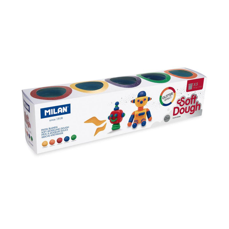 Milan Soft Dough Glitter Colours Assorted Pack 5 - Office Connect 2018