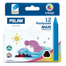 Milan Plastipastel Maxi Triangular Pack 12 Assorted Colours - Office Connect 2018