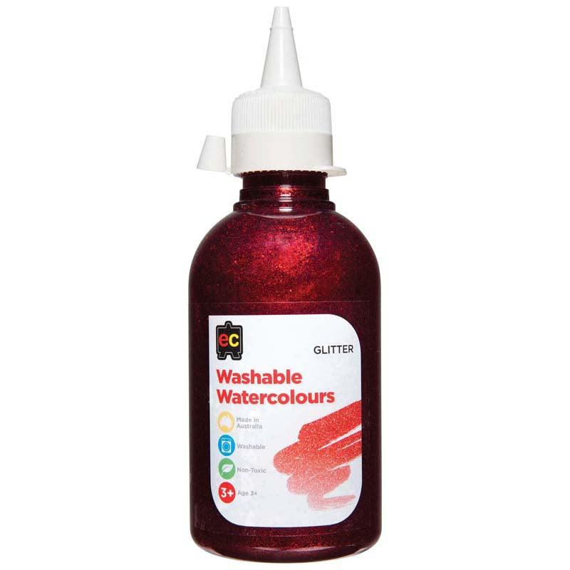 EC Paint Washable Watercolours Glitter 250ml Red - Office Connect 2018