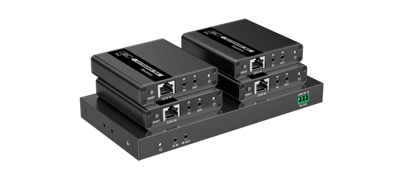 LENKENG 1-In-4-Out 4K@30Hz HDMI Extender. 1x HDMI in & 4x RJ45 out. Compatible with CAT6/6a/7 Cables, Transmit up to 70m, Plug & Play, Wall-mountable, Supports EDID, Includes 1x Transmitter & 4x Rx.