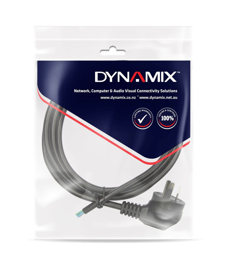 DYNAMIX 3M 3-Pin Right Angled Plug to Bare End, 3 Core 1mm Cable, Black Colour, SAA Approved. - Office Connect 2018