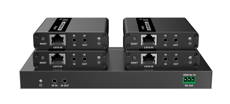 LENKENG 1-In-4-Out 4K@30Hz HDMI Extender. 1x HDMI in & 4x RJ45 out. Compatible with CAT6/6a/7 Cables, Transmit up to 70m, Plug & Play, Wall-mountable, Supports EDID, Includes 1x Transmitter & 4x Rx.