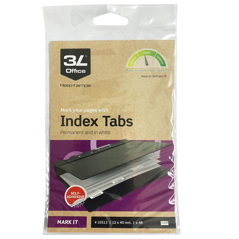 3L Index Tab 40mm White 48 Pack - Office Connect 2018