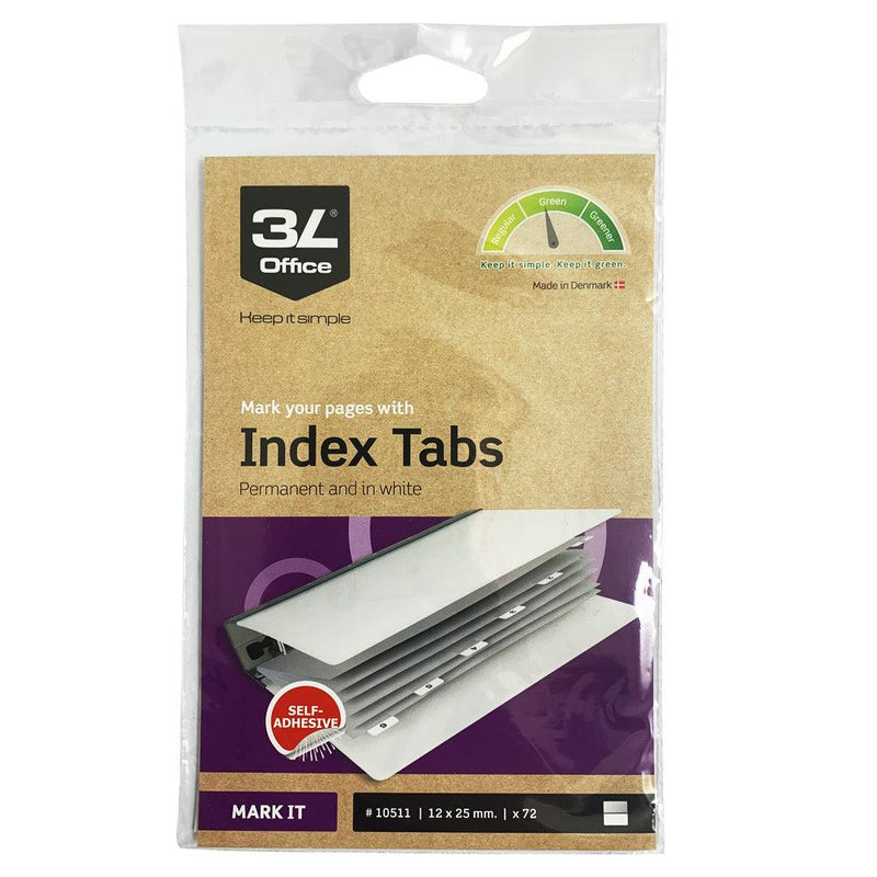 3L Index Tab 25mm White 72 Pack - Office Connect 2018