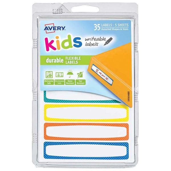 Avery Label Kids Durable Blue Orange Yellow Green Neon Border 89x16mm 7up 5 Sheets - Office Connect 2018