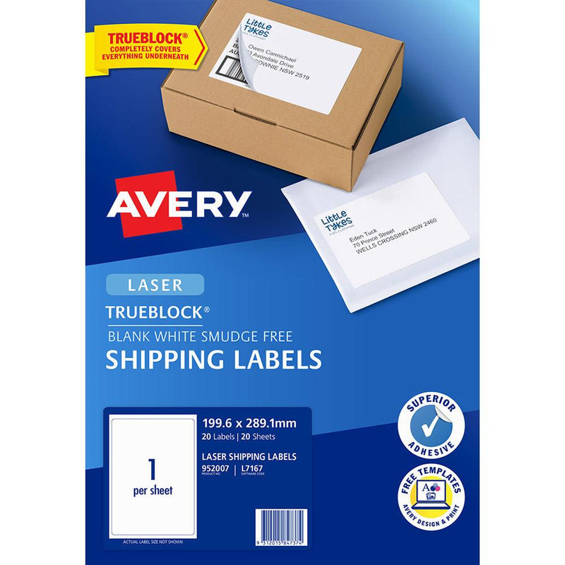 Avery Label L7167-20 Laser 1up 20 Sheets 199x289mm - Office Connect 2018