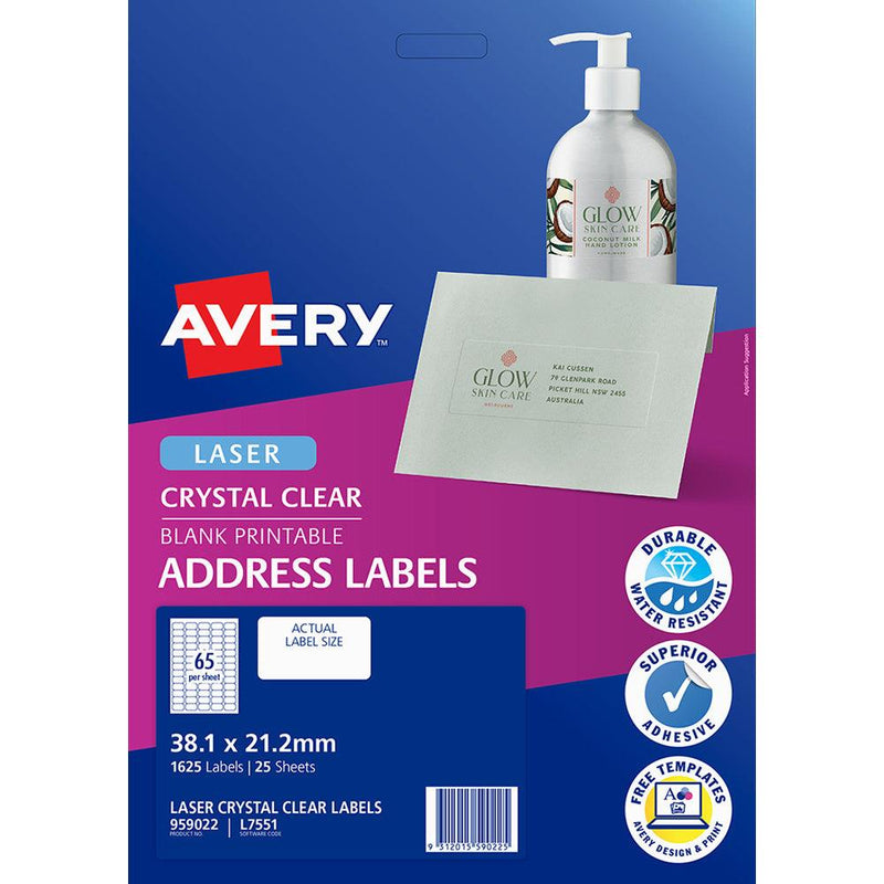 Avery Label L7551-25 Clear 65up 25 Sheets 38x21mm - Office Connect 2018