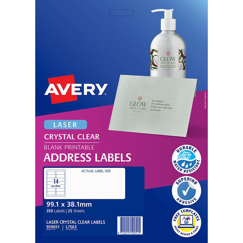 Avery Label L7563-25 Clear 14up 25 Sheets 99x38mm - Office Connect 2018