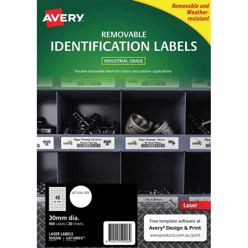 Avery Weather Resistant Removable Label L4716 Laser 30mm White 48up 20 Sheets - Office Connect 2018