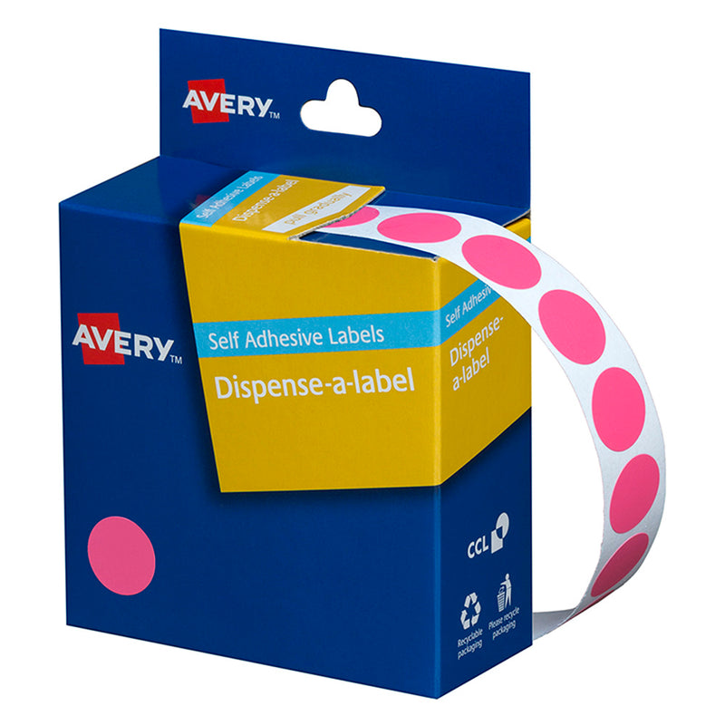 Avery Label Dispenser DMC14P Pink Round 14mm 1050 Pack