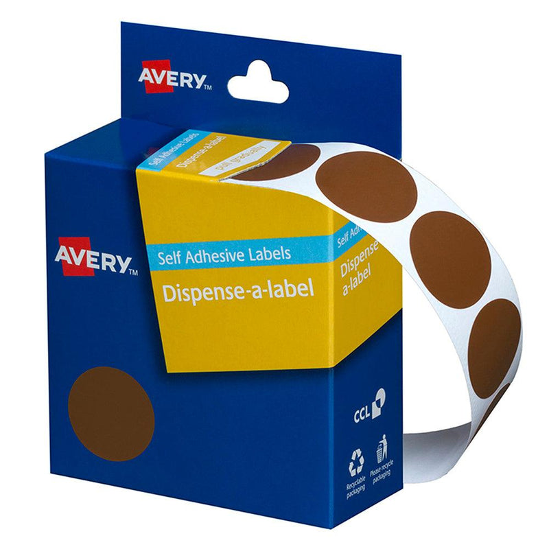 Avery Label Dispenser DMC24BR Brown Round 24mm 500 Pack - Office Connect 2018