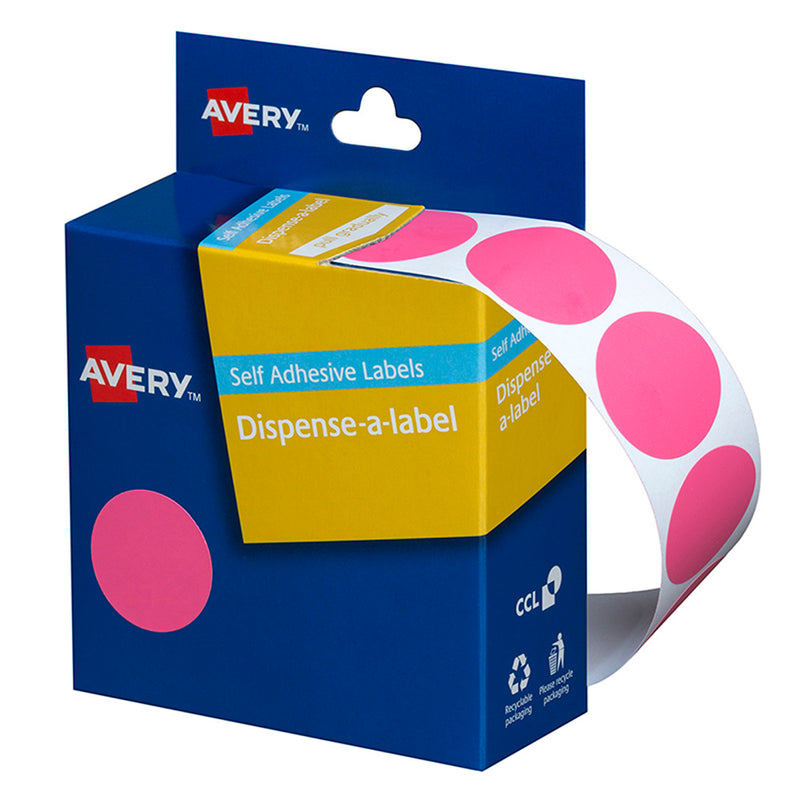Avery Label Dispenser DMC24P Pink Round 24mm 500 Pack