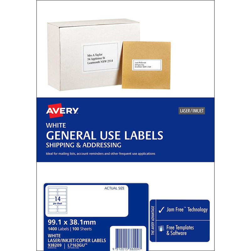 Avery Label L7163 General Use A4 14up 100 Sheets 99x38mm - Office Connect 2018