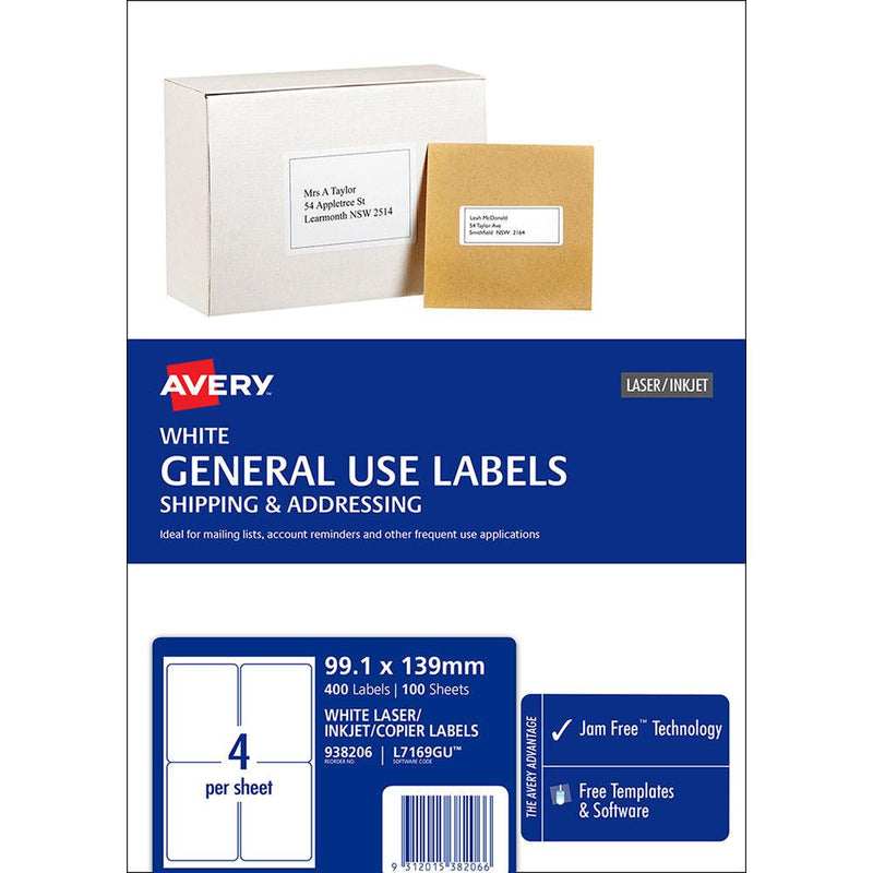 Avery Label L7169 General Use A4 4up 100 Sheets 99x139mm - Office Connect 2018