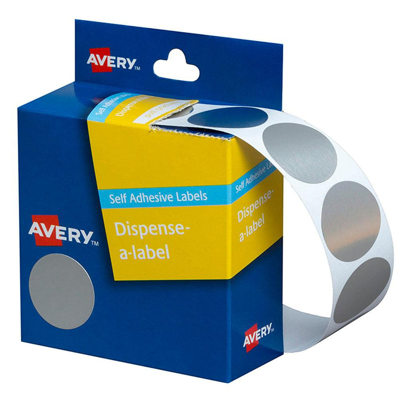 Avery Label Dispenser DMC24SI Silver Round 24mm 250 Pack - Office Connect 2018