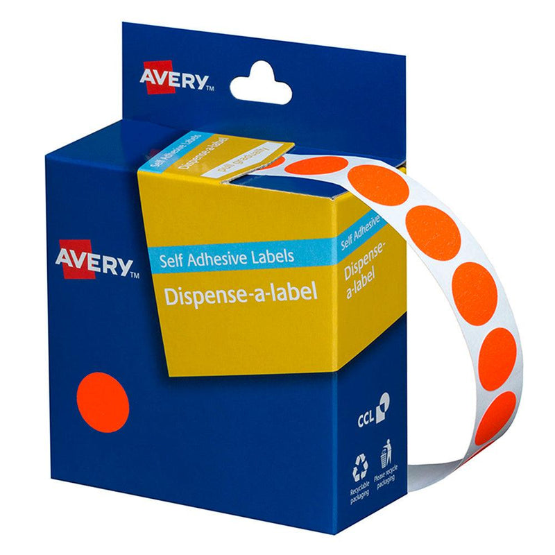 Avery Label Dispenser DMC14FR Red Fluoro Round 14mm 700 Pack - Office Connect 2018