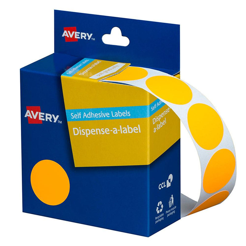 Avery Label Dispenser DMC24FO Orange Fluoro Round 24mm 350 Pack - Office Connect 2018