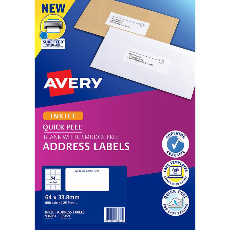 Avery Label J8159-25 Inkjet 24up 25 Sheets 64x33mm - Office Connect 2018