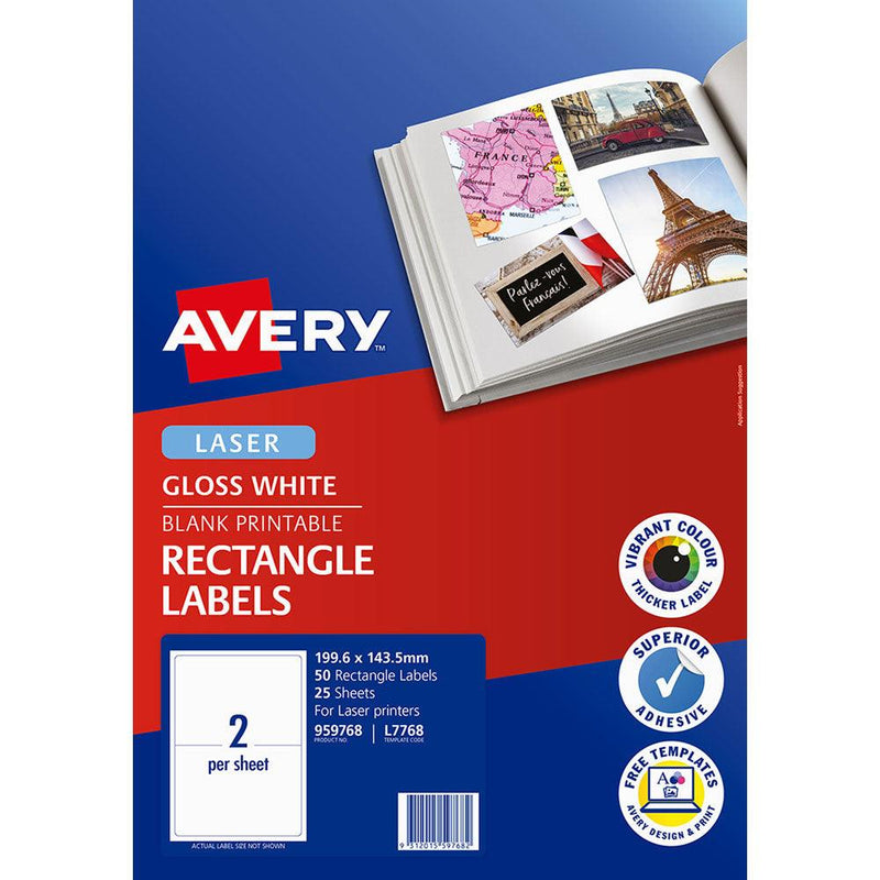 Avery Multi-Purpose Labels L7768-25 200x144mm Laser 2up 25 Sheets - Office Connect 2018