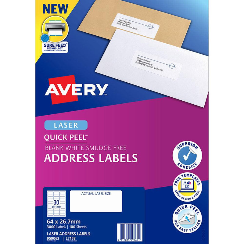 Avery Label L7158-100 64x26.7mm 30up 100 Sheets - Office Connect 2018