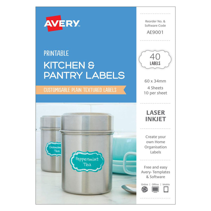Avery Kitchen & Pantry Labels Oval 60x34mm 10up 4 Sheets - Office Connect 2018